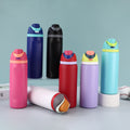 Cross-Border 304 Stainless Steel Double-Wall Vacuum Water Bottle with Pop-Up Dual Drink Lid, Large Capacity Portable Sports Tumbler Customizable Logo Thermos