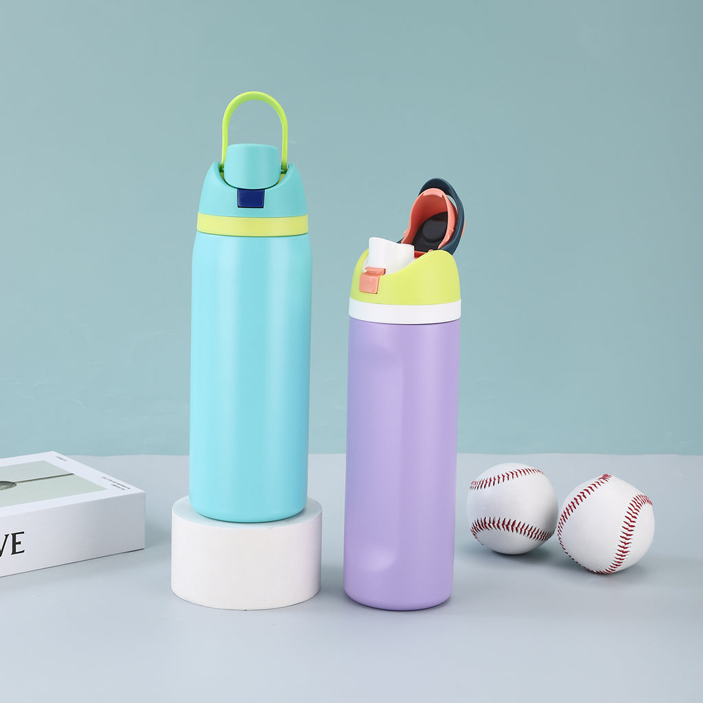 Cross-Border 304 Stainless Steel Double-Wall Vacuum Water Bottle with Pop-Up Dual Drink Lid, Large Capacity Portable Sports Tumbler Customizable Logo Thermos