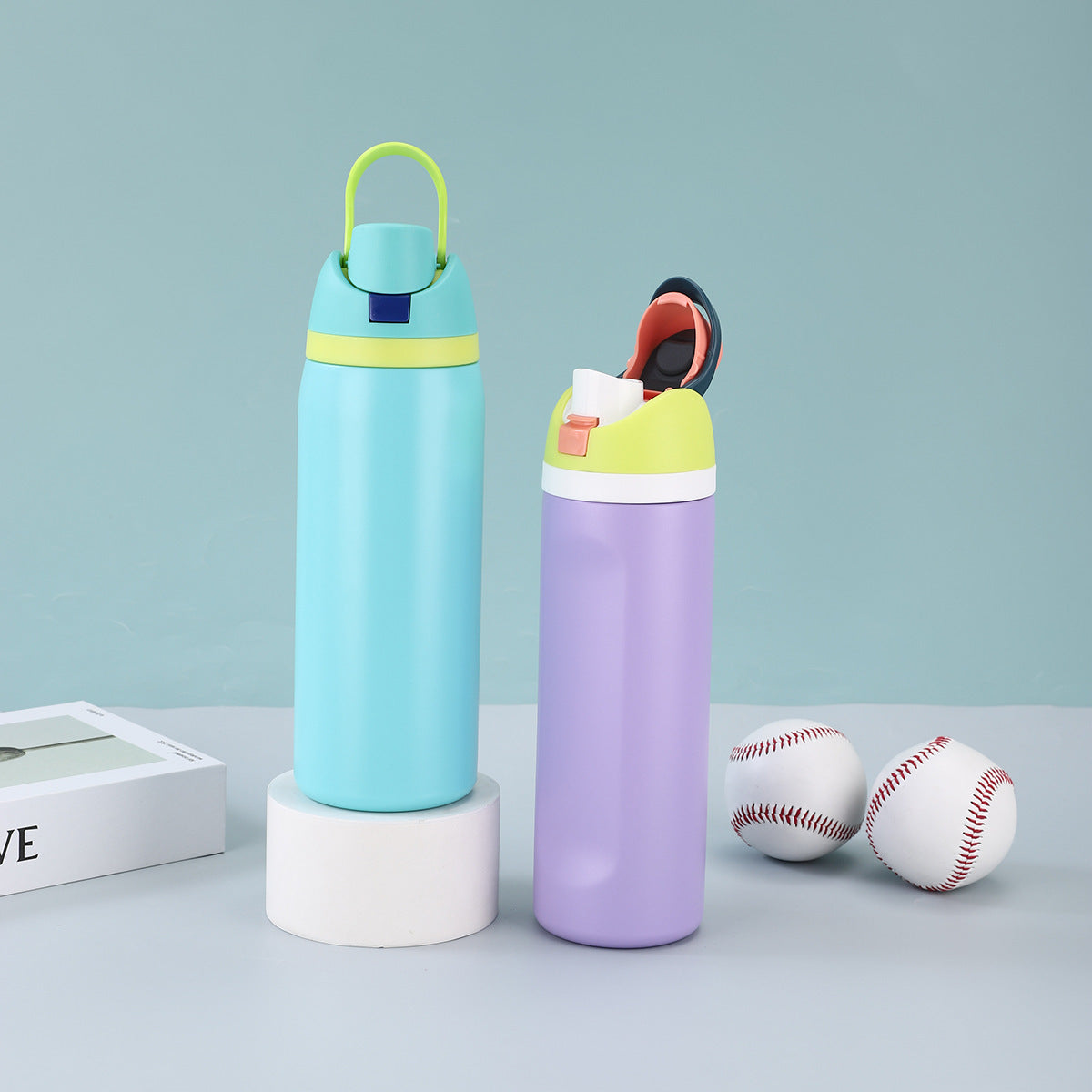 Cross-Border 304 Stainless Steel Double-Wall Vacuum Water Bottle with Pop-Up Dual Drink Lid, Large Capacity Portable Sports Tumbler Customizable Logo Thermos